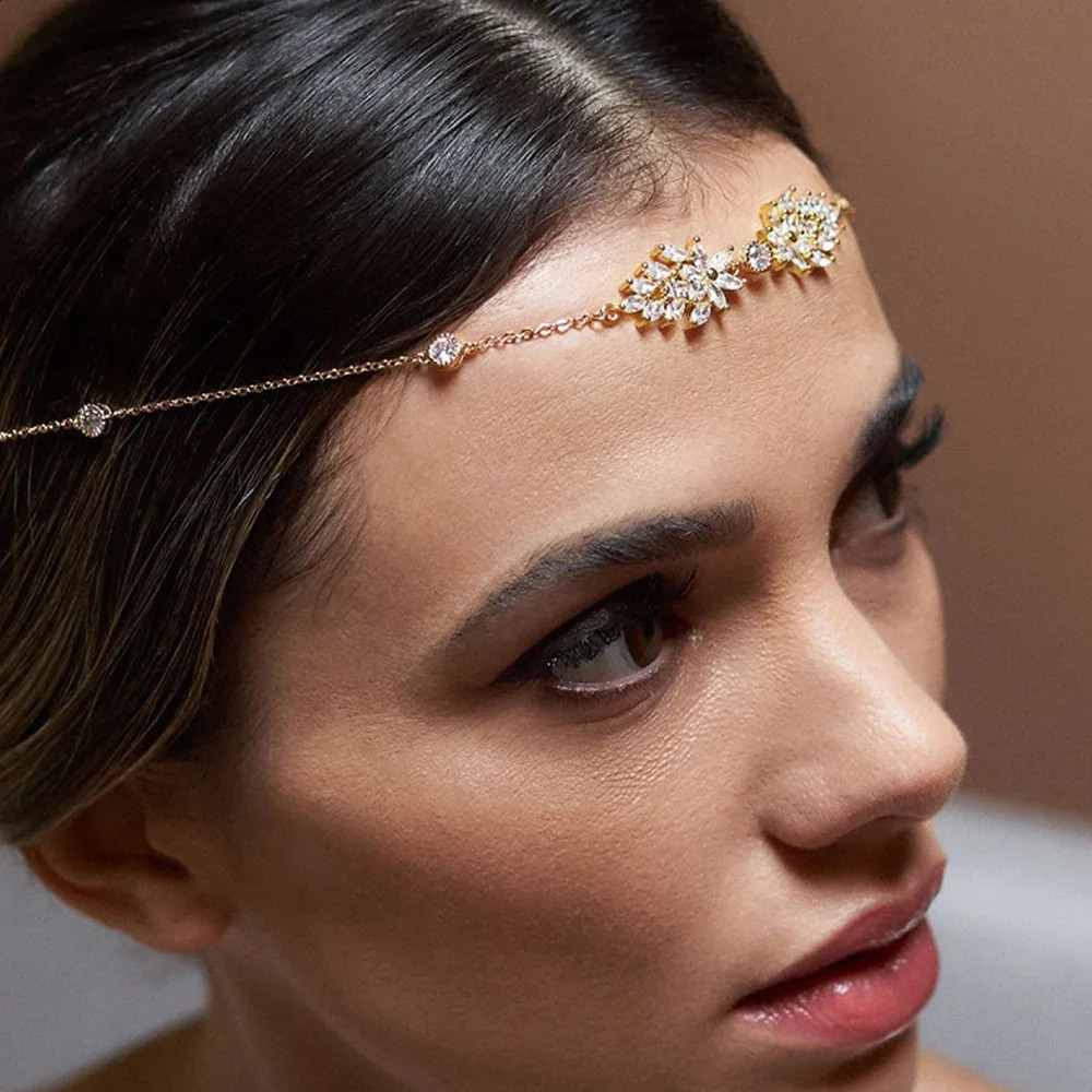 Fashion Leaf Zircon Forehead Chain Headpiece Wedding Accessories Bridal Hairband Simple Boho Head Indian Jewelry Gift 250804