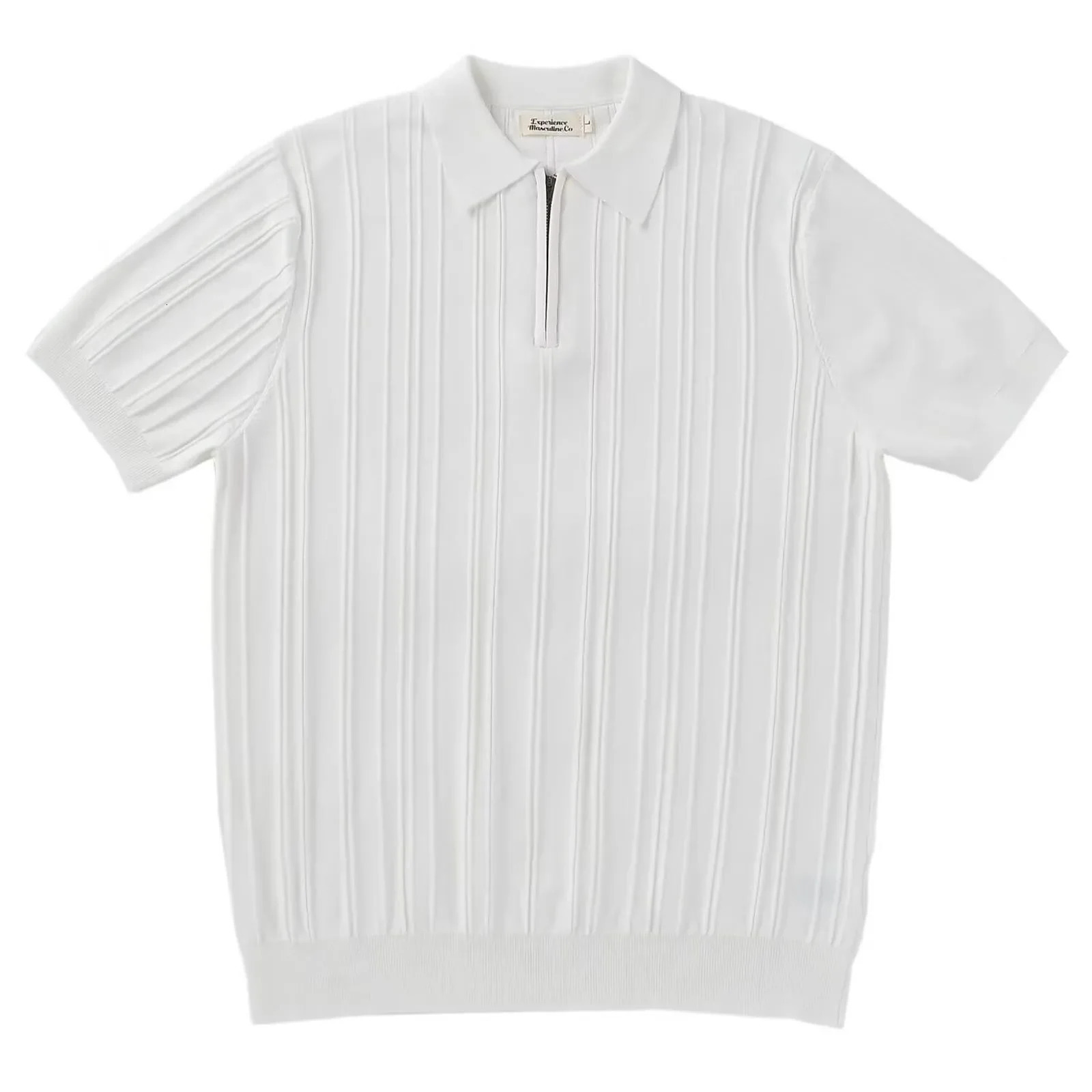 Korean y Slim Soild Retro Tops Tees Clothes Knit Shirts Short Sleeve Quarter Zip Casual T Camisas De Hombre 250811