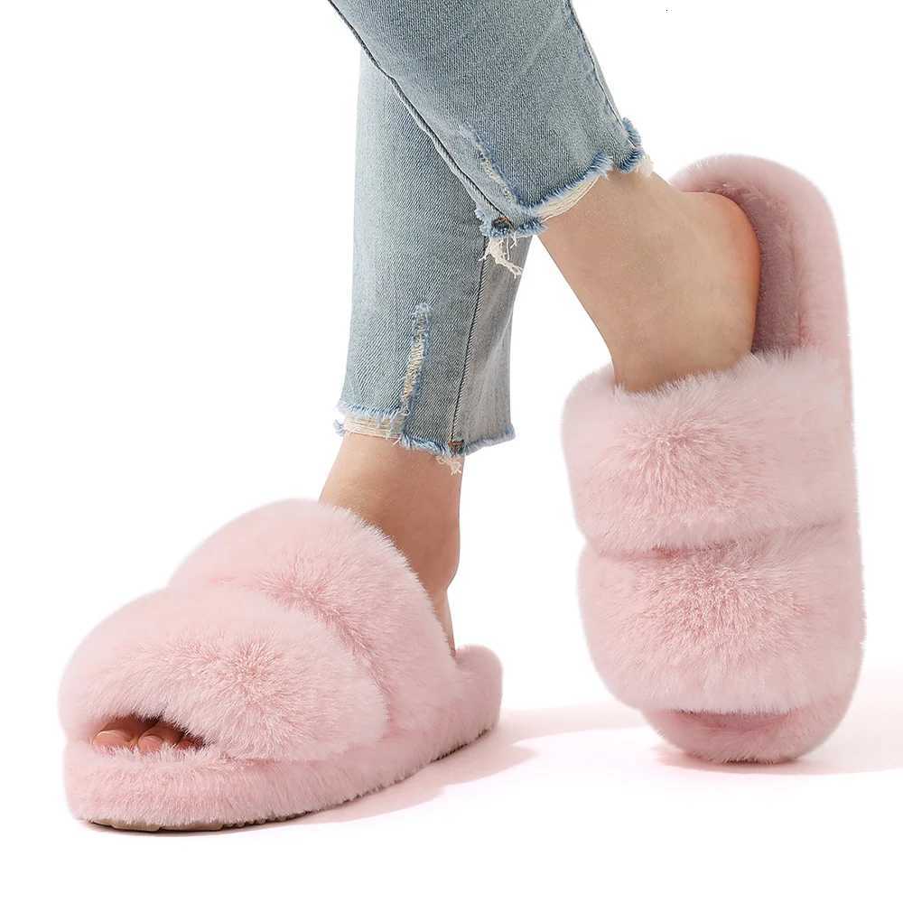 Evshine New Open Toe Fluffy Slippers Indoor Warm Fur Female Slides Fashion Plush Womens House Shoes Womens Winter Fuzzy Slippers XJ250811
