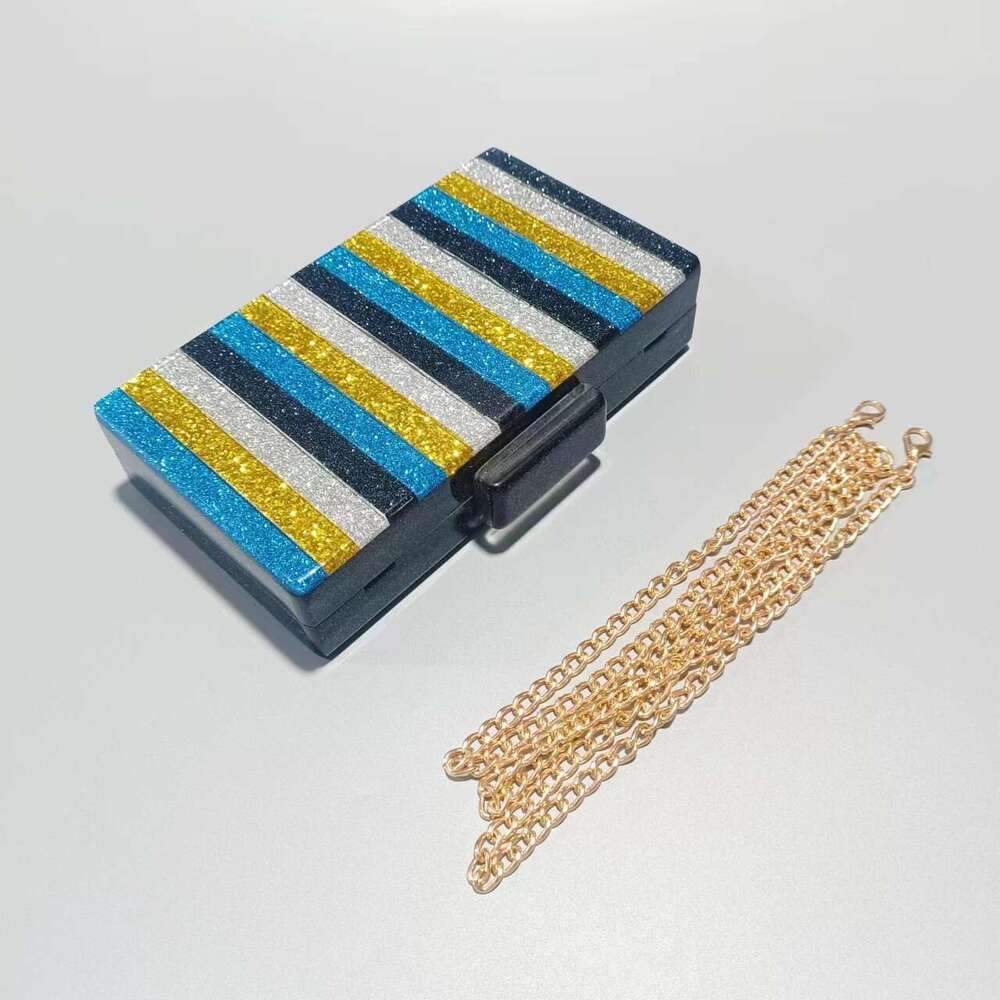 Summer Evening Color Stripe Spliced Acrylic Single Shoulder Chain Bag for Women