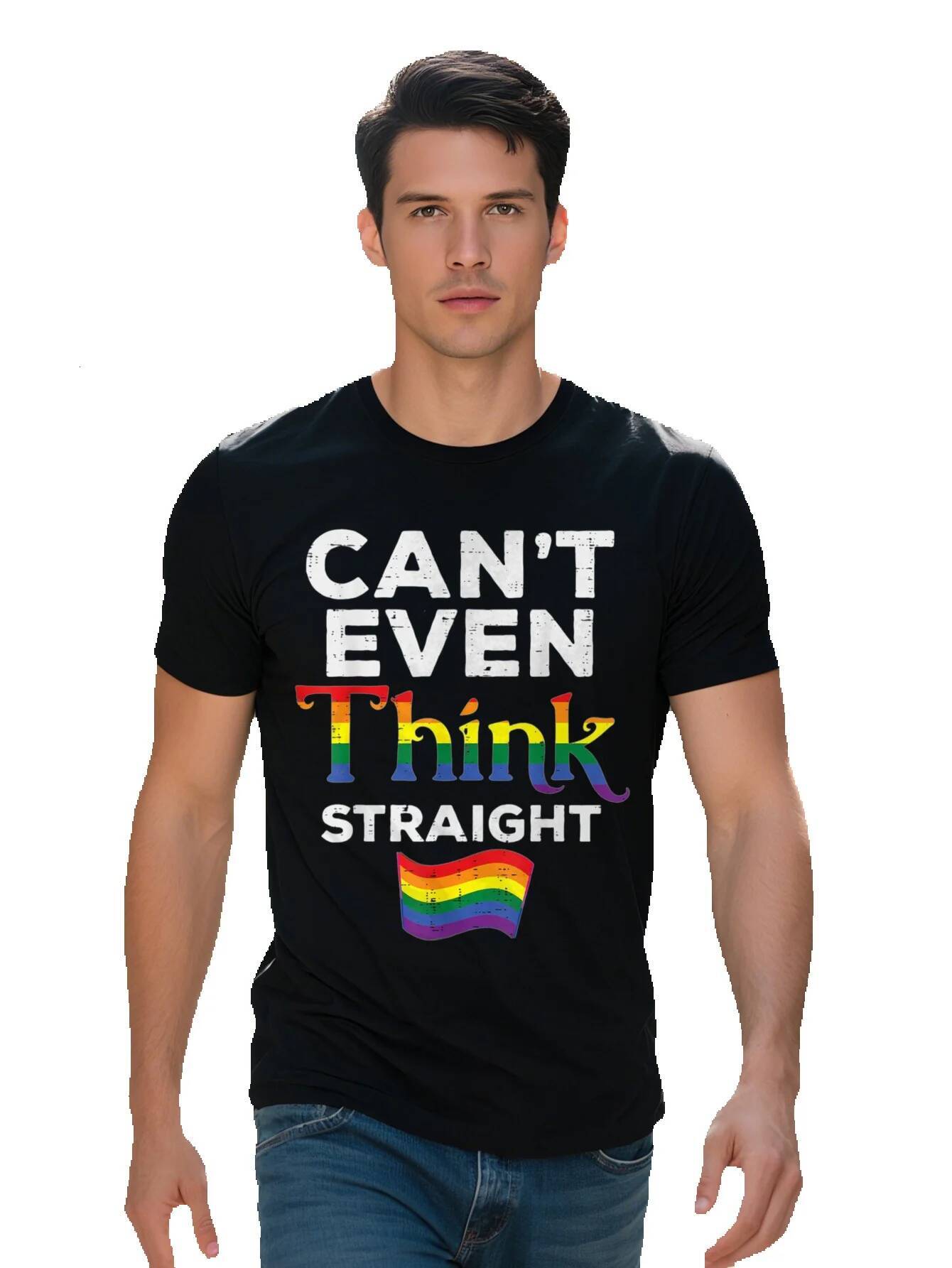 Men S g Cotton Can't Even Think Straight LGBTQ Rainbow Flag Gay Pride Ally T-shirt bf5b4 fbed1