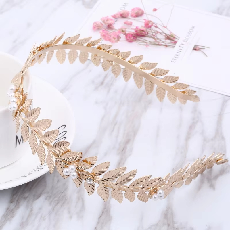 Greek Roman goddess golden leaf crown bridal wedding headband exquisite hair crown