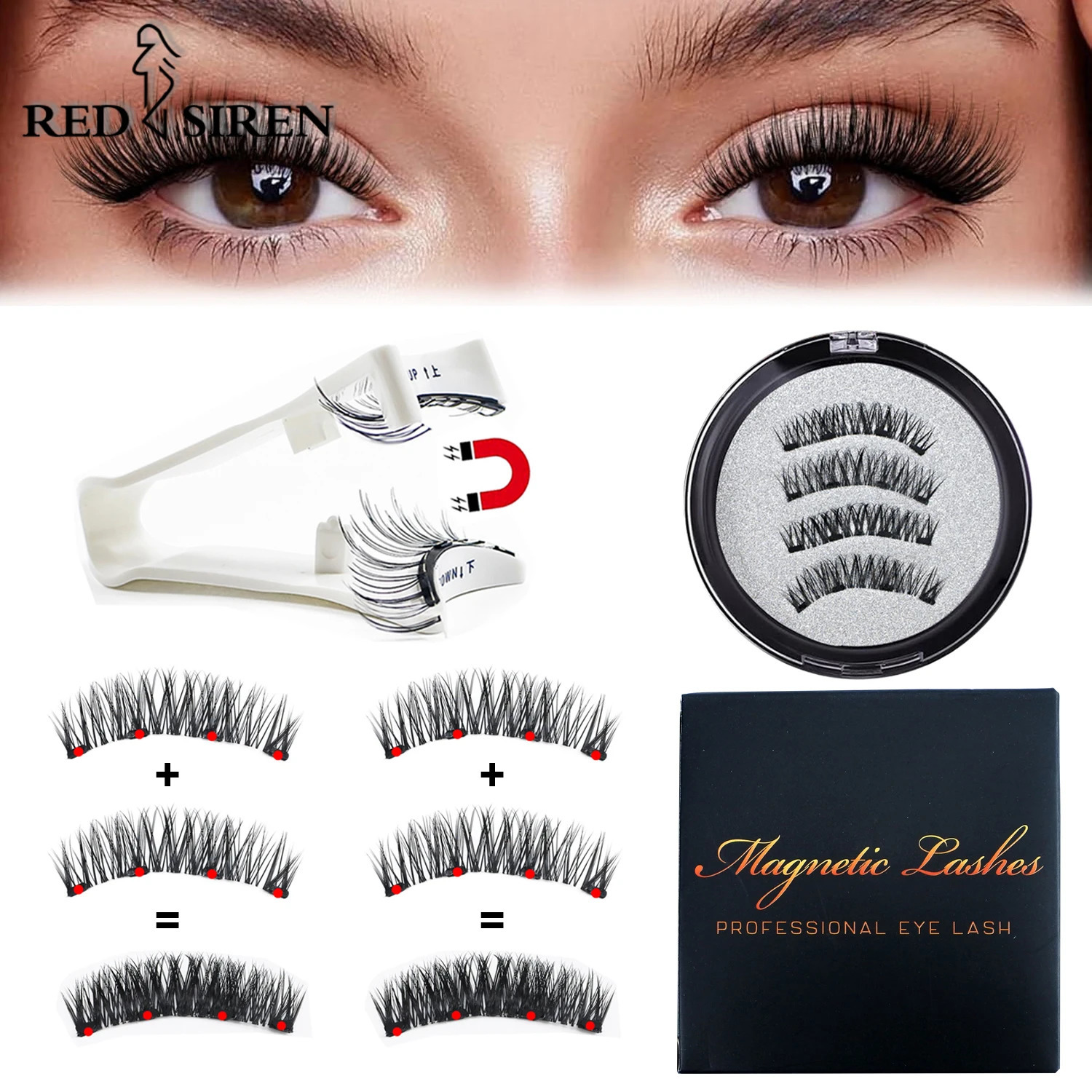 RED SIREN Magnetic Eyelashes With Applicator Reusable Natural Magnetic Lashes Kit No Glue Needed Soft Clear Band False Eyelashes 250805