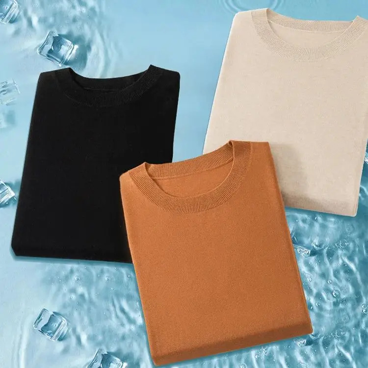 Naizaiga 70% mulberry silk 20% mercerized wool 10% cashmere O-neck short sleeve orange black acpricot Men sweater pullovers HR3 250806