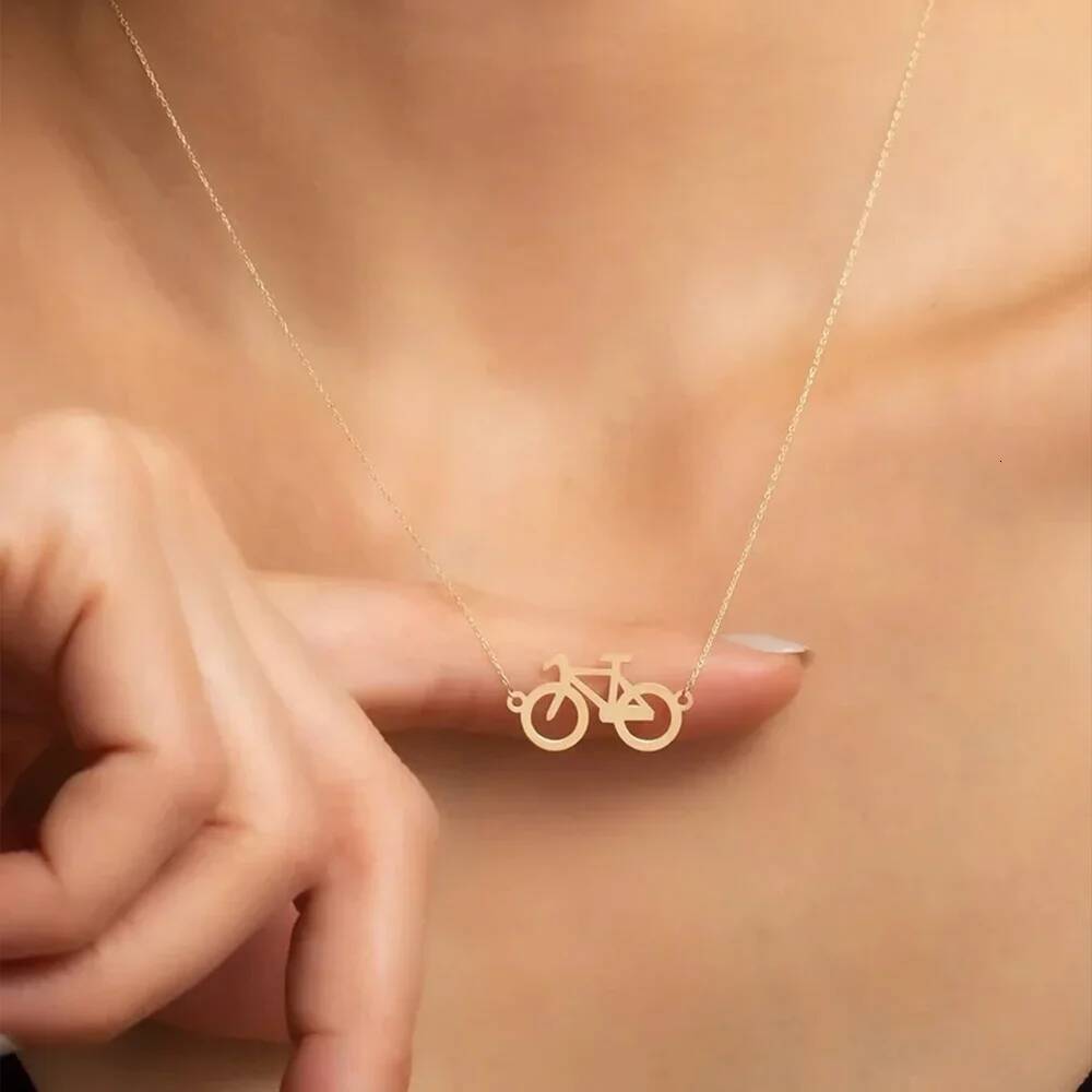 Stainless Steel For Women Man Classic Bicycle Gold Color Choker Pendant Necklace Engagement Jewelry Wholsale Dropshiper Jewelry for Women