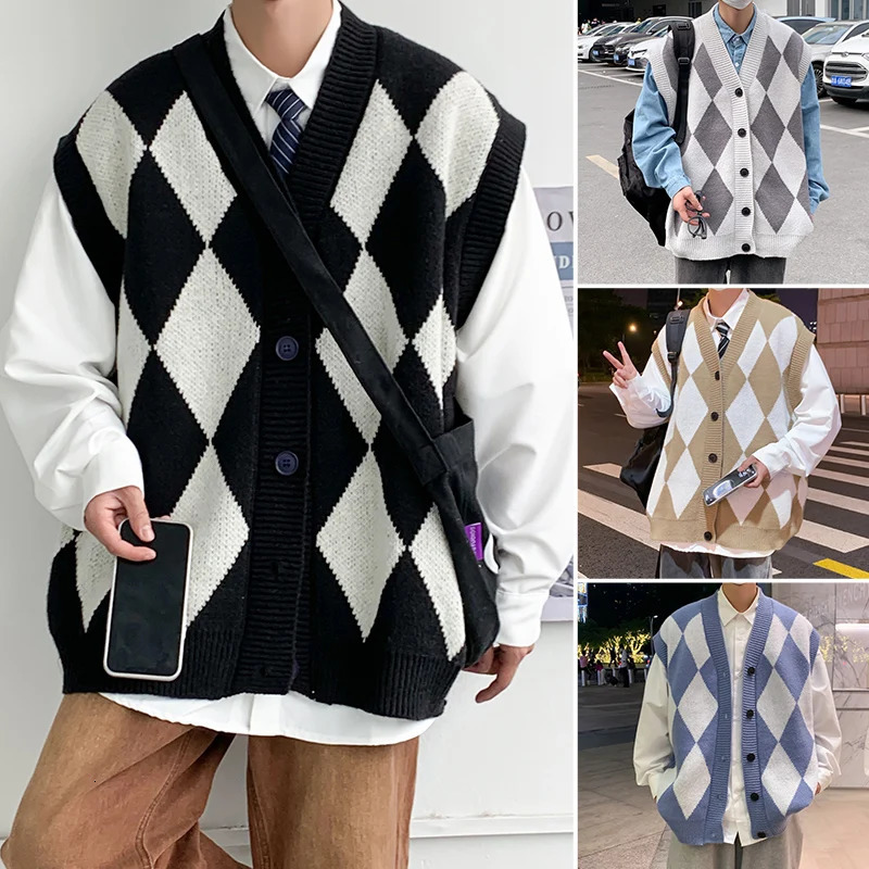 Windproof Open Front Button V Neck Vest Waistcoat Men Warm Soft Coat Autumn Winter Top Sleeveless Basic Casual Knit Cardigan 250809