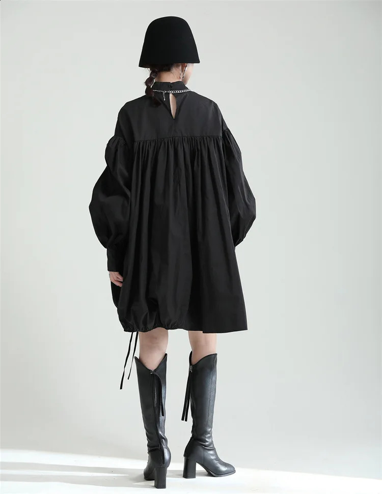 2025 Women Irregular Drawstring Big Size White Blouse Stand Collar Long Sleeve Shirt Fashion Spring Autumn 250806