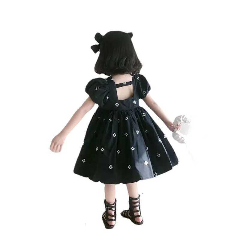 Girls Summer Short Sleeve Dress Polka Dot Korean Cute Bubble Sleeves Fashionable Girls Dress Backless Princess Kids Girls Dress W250811