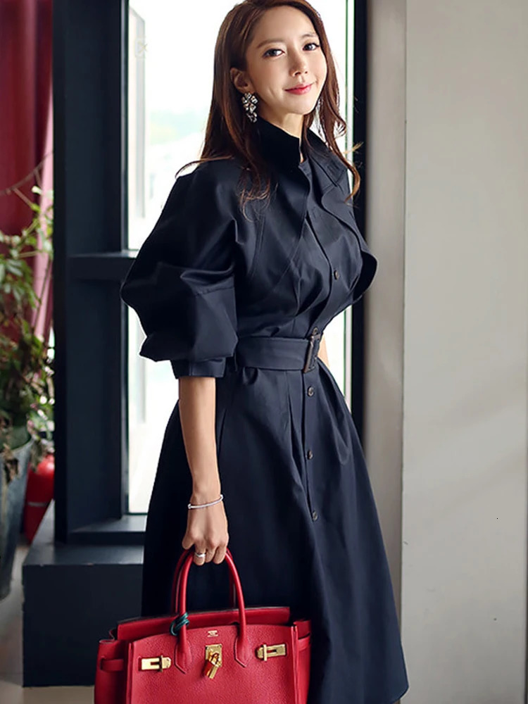 Elegant Women Windbreaker Casual Single Breasted Belt Pocket Jacket Coat Femme Mujer Chic Long Trench Outerwear Spring Autumn 250809