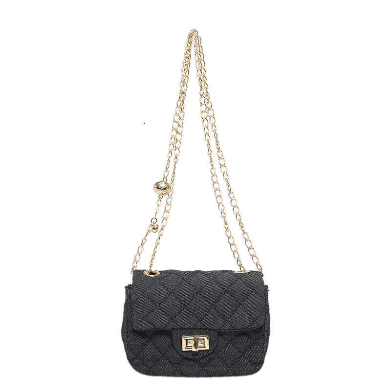 DHessentials Trendy Quilted Denim Crossbody Bag - Stylish Small Square Shoulder Purse with Chain Strap for Women (12.5x17x8cm, 180g)