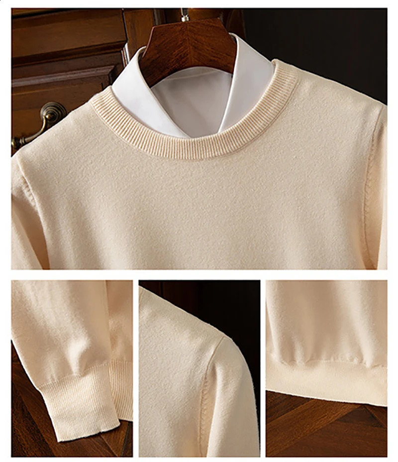 Autumn/Winter Mens Cashmere Cold Resistant Clothing Round Neck White Sweater Pullover Warm korean Sweaters Pullover Tops 250806