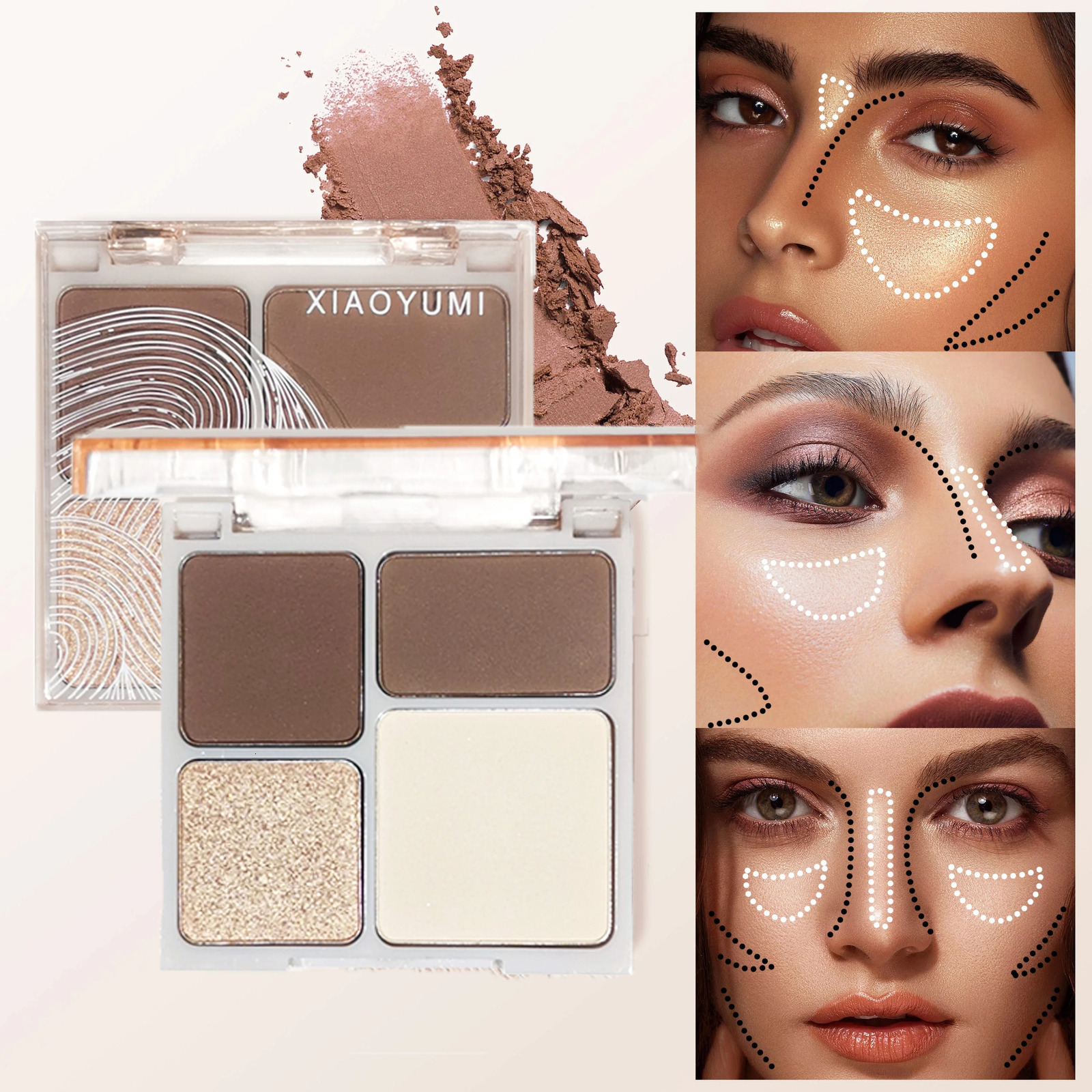 Four-color Highlighter Powder PaletteShimmer Brighten FaceContouring Highlight Champagne Gold Bronzer Makeup 250811