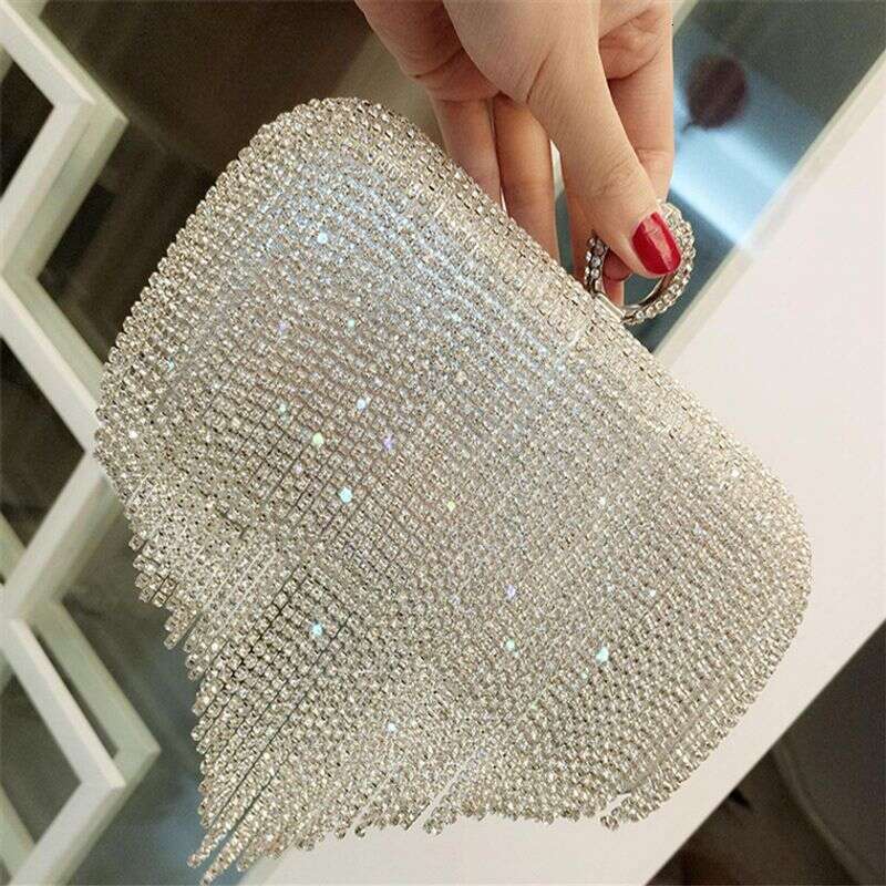 P9New Clutch Rhinestone Women's Tassel Small Party Hand Dinner Bag One Shoulder Oblique