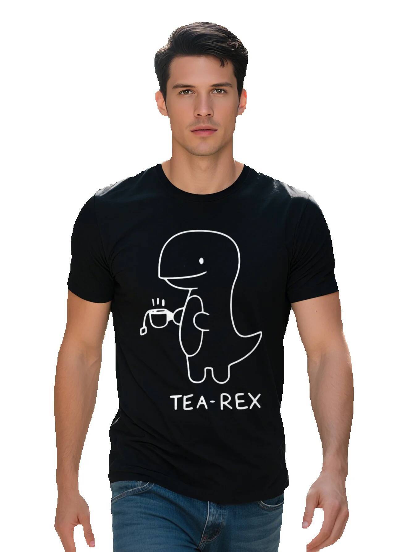 Tea Rex Little Dinosaur Trend Pattern Printing Men's Casual Comfortable Short Sleeve T-Shirt Fashionable and ee3cc