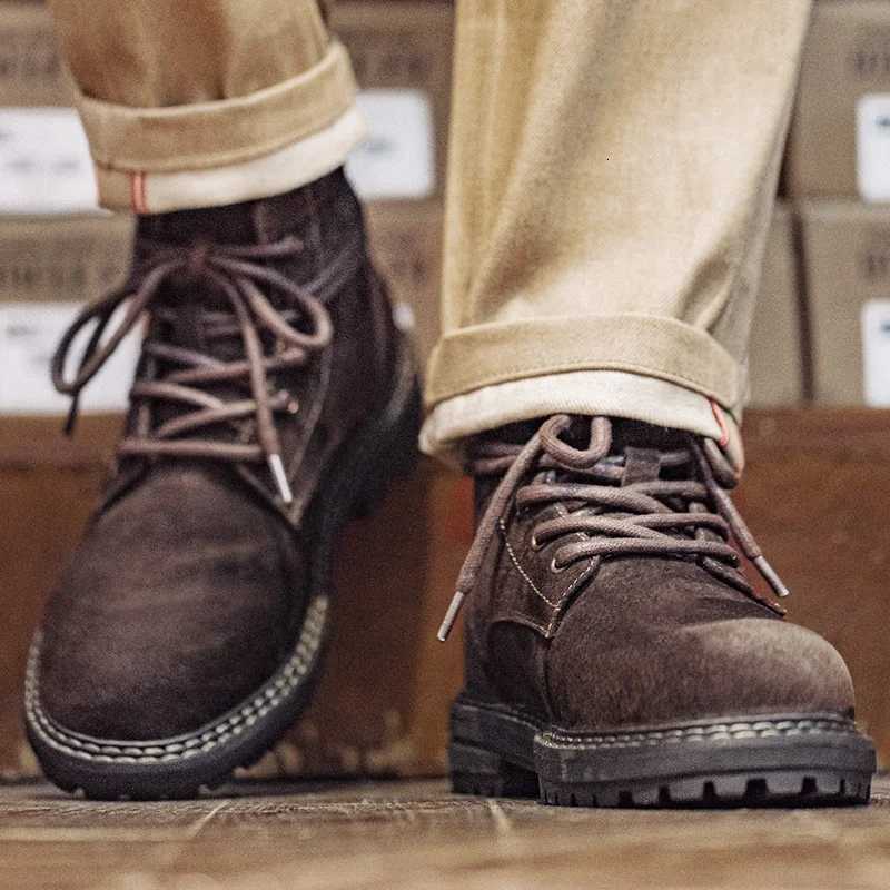 Madene Retro Brown Mid-top Boots Genuine Leather Breathable Casual Shoes for Men Fall and Winter Workwear Versatile Desert Boots W250811