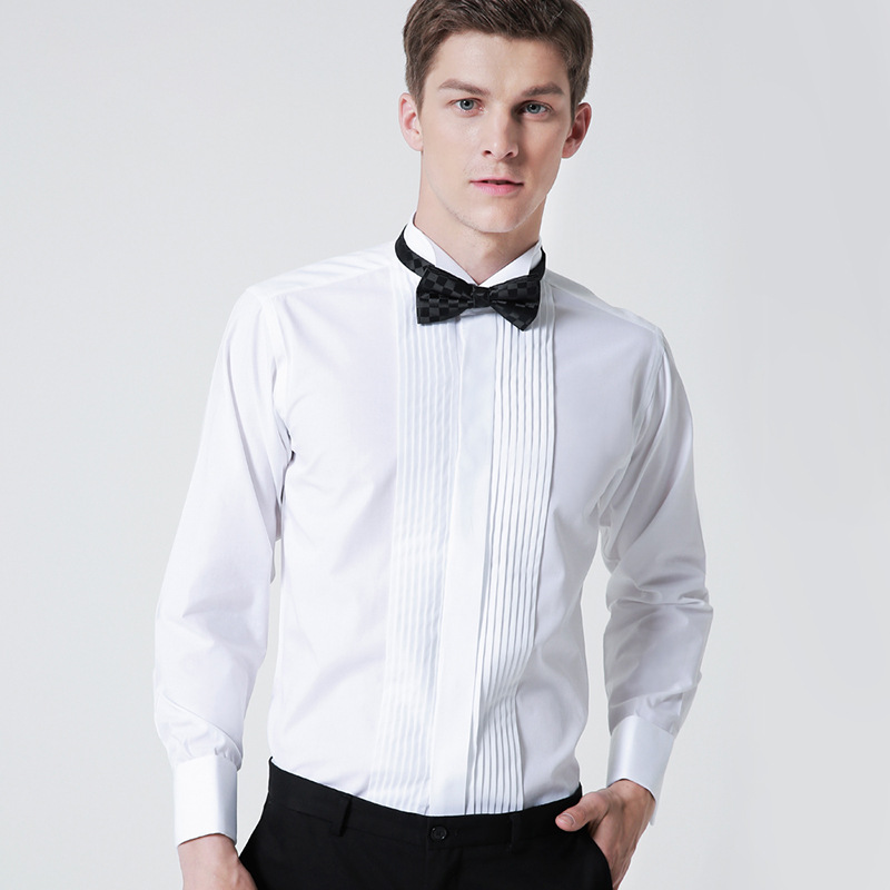 Men's Cuff Dress Shirt White Long Sleeve Social Male Shirts Regular Fit Party Dinner Wedding Cufflinks Formal Shirt