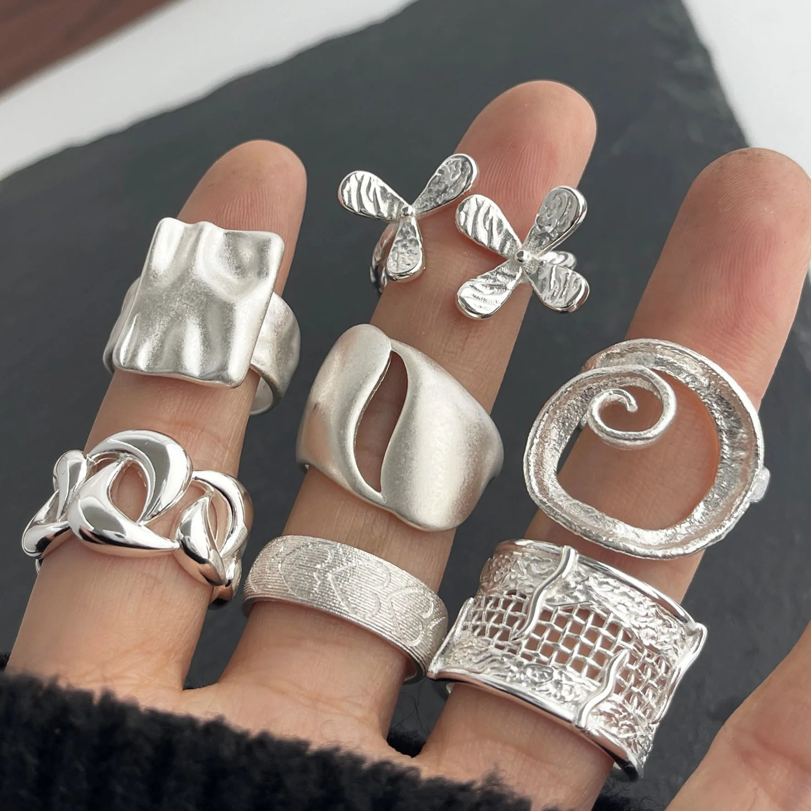 925 Sterling Silver Rings for Women Couple Minimalist Handmade Simple Flower Bow Heart Ring Fine Jewelry Gift Prevent Allergy 250805