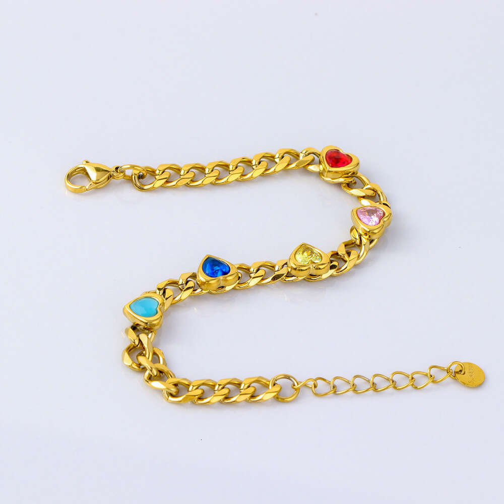 Stainless Steel Emerald Zircon Heart Fashionable Elegant Jewelry Colorful Korean Style Couple Bracelet