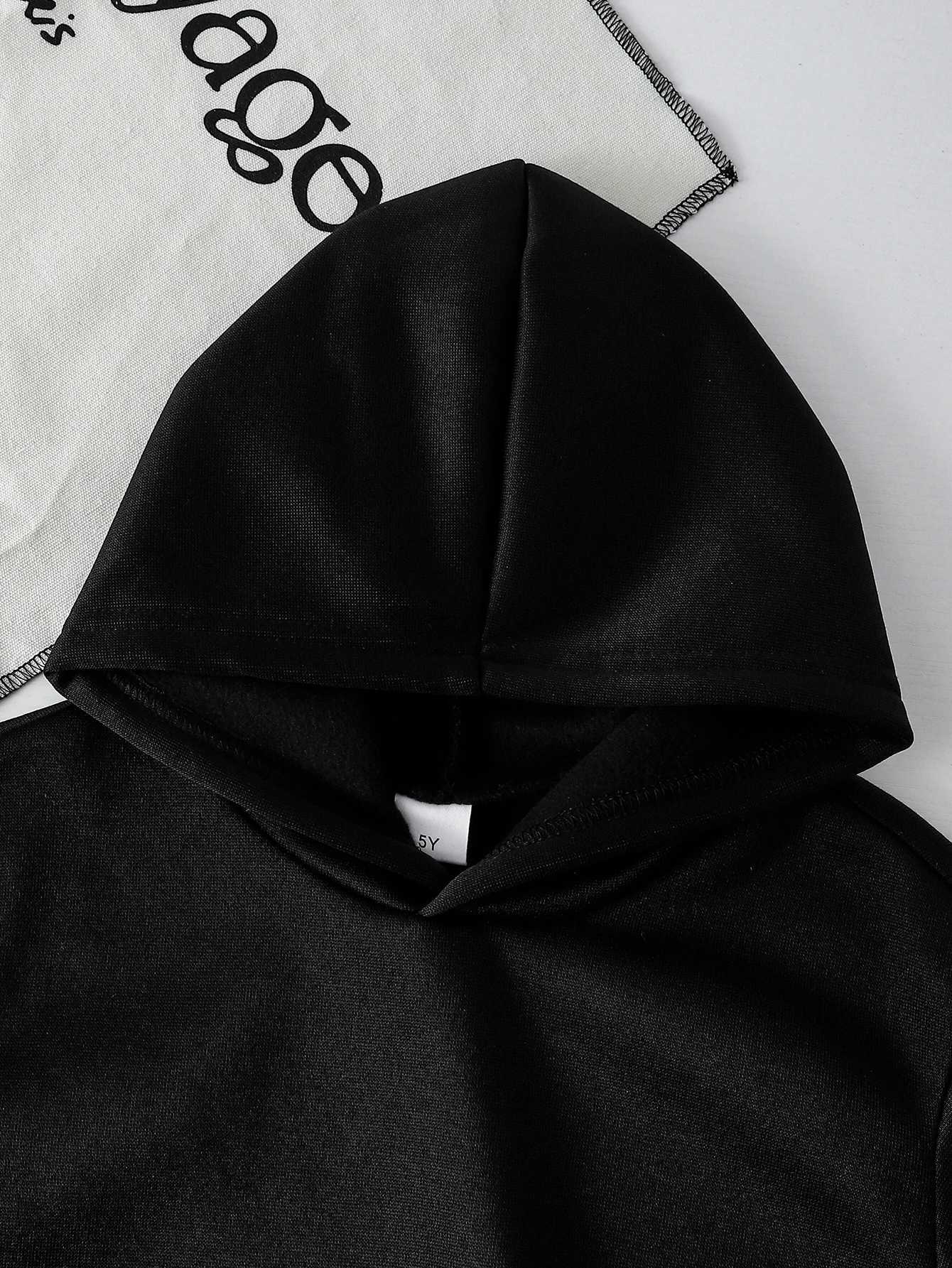 Boys Fashion Autumn and Winter Letter Los Angeles Trendy Printed Velvet Sweatshirt Hooded Pullover Casual Thickened Trousers Set Z250811