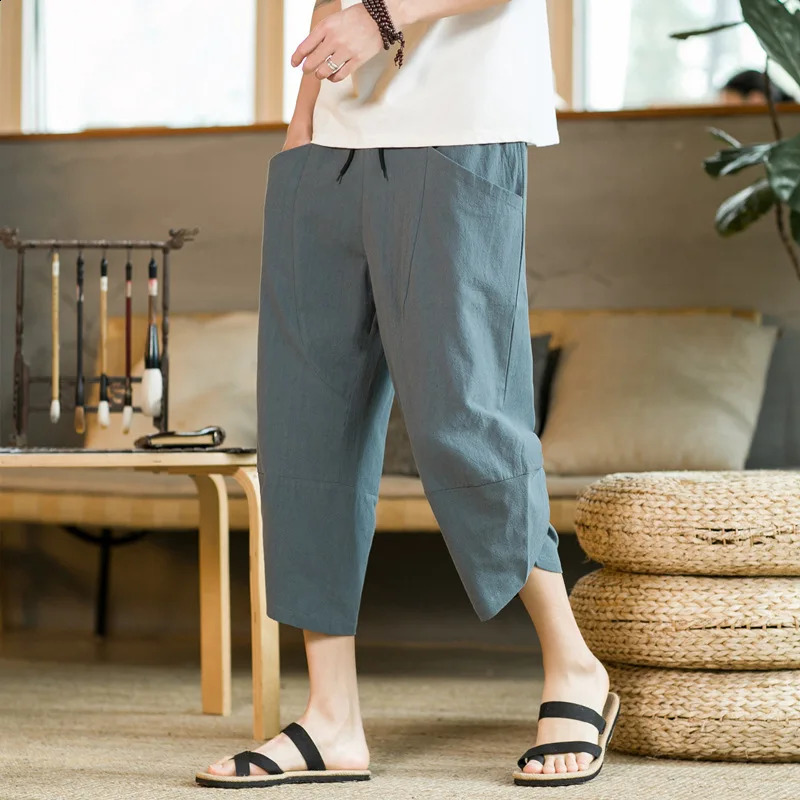 FGKKS 2024 Outdoor Casual Pants For Men Solid Color SlimFit Large Pocket NinePoint High Quality 250729