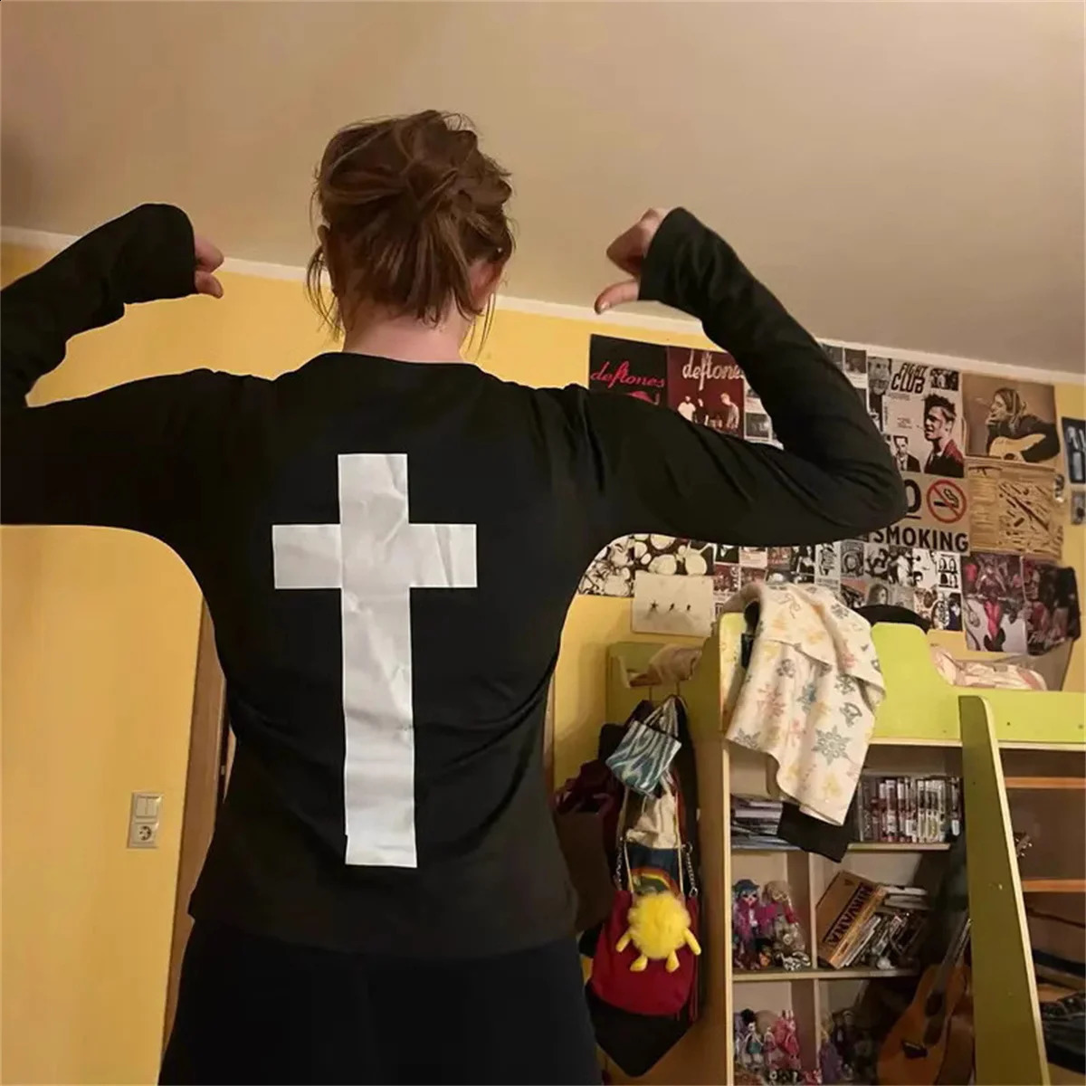 Womens Vintage Harajuku Gothic Hip Hop Emo Casual Long Sleeve Tee Sexy Slim Chic Print Crop Top Grunge Punk Y2K Streetwear 250811