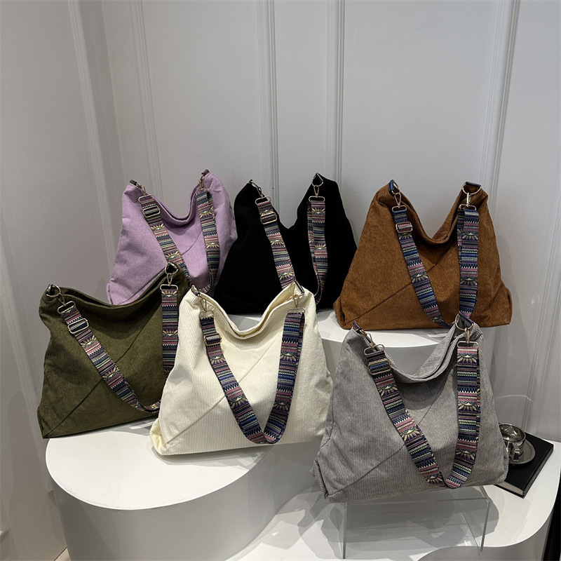 Corduroy 024 New Korean Fashion Large Capacity Single Shoulder Tote Versatile Commuter Crossbody Bag