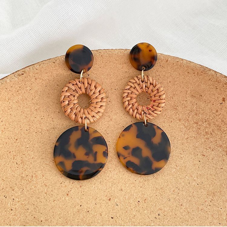 Sier Needle Resin Rattan Round Pendant Melad Niche Studs Light High-end Earrings