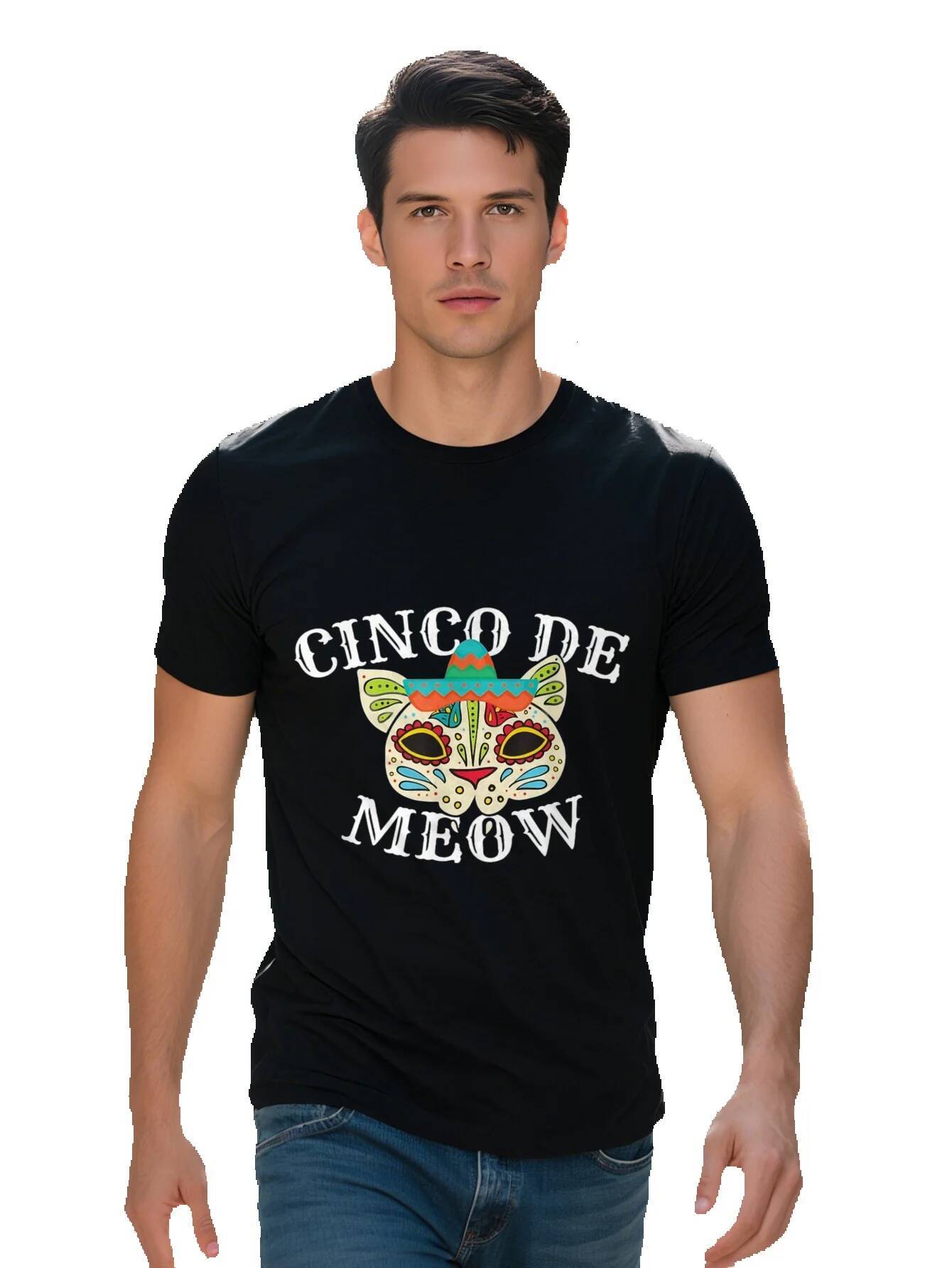 Men S shirt g Cotton by Meow Cat Hat Cinco De Mayo Funny Gift T Shirt 2fc67 e6c47