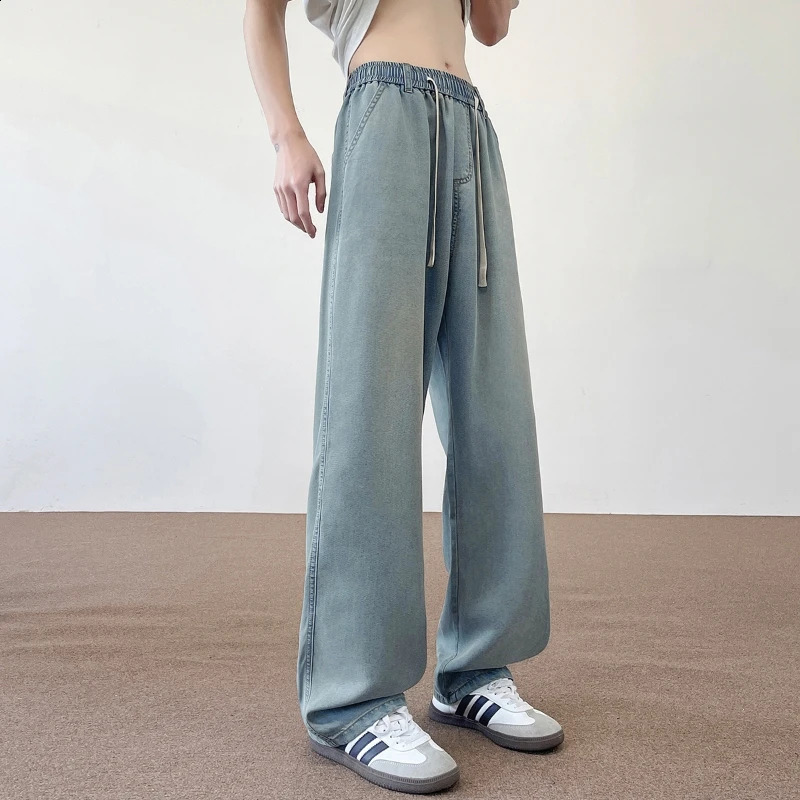 2025 Autumn American 190 Tall Men Ice Sensation Jeans 115CM Long Length Elastic Waist Thin Loose Wideleg Clothing 250729