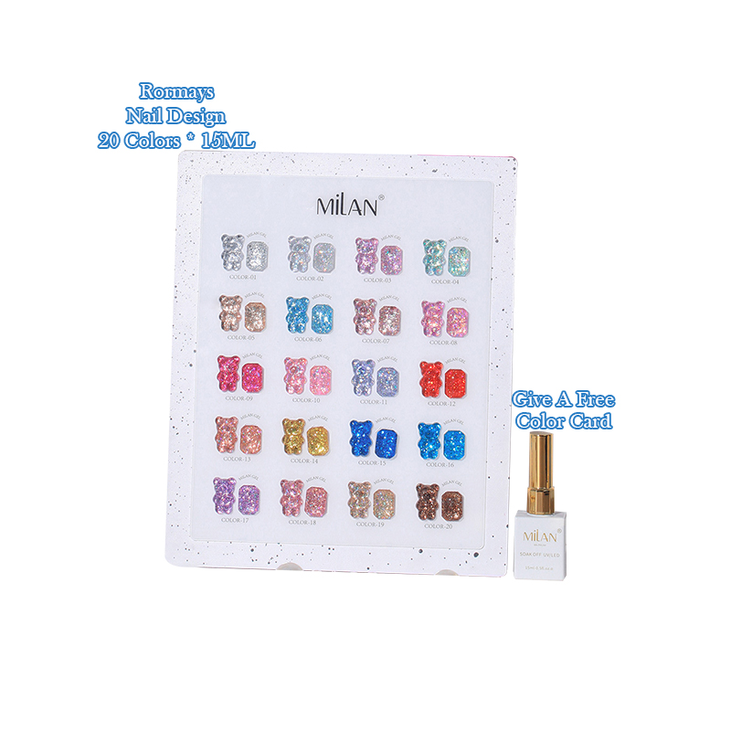 Rormays Bears Sequins gel Polishing 20PCS Mixed Varnish Semi Permanent Popular UV Shiny Color Sequins Gel Nail Salon Primer Finish Wholesale Factory