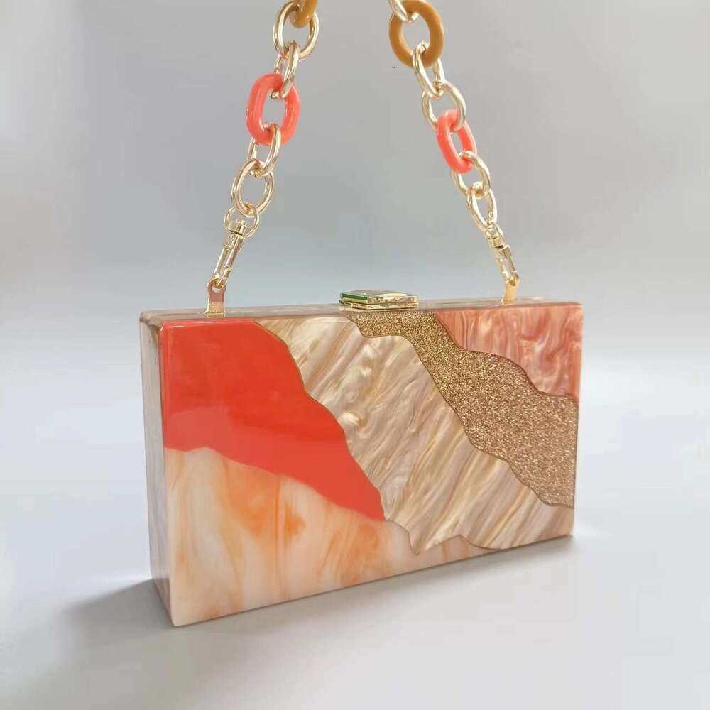 Women's New Spliced Acrylic Evening Single Shoulder Crossbody Wedding Banquet Clutch Chain Bag