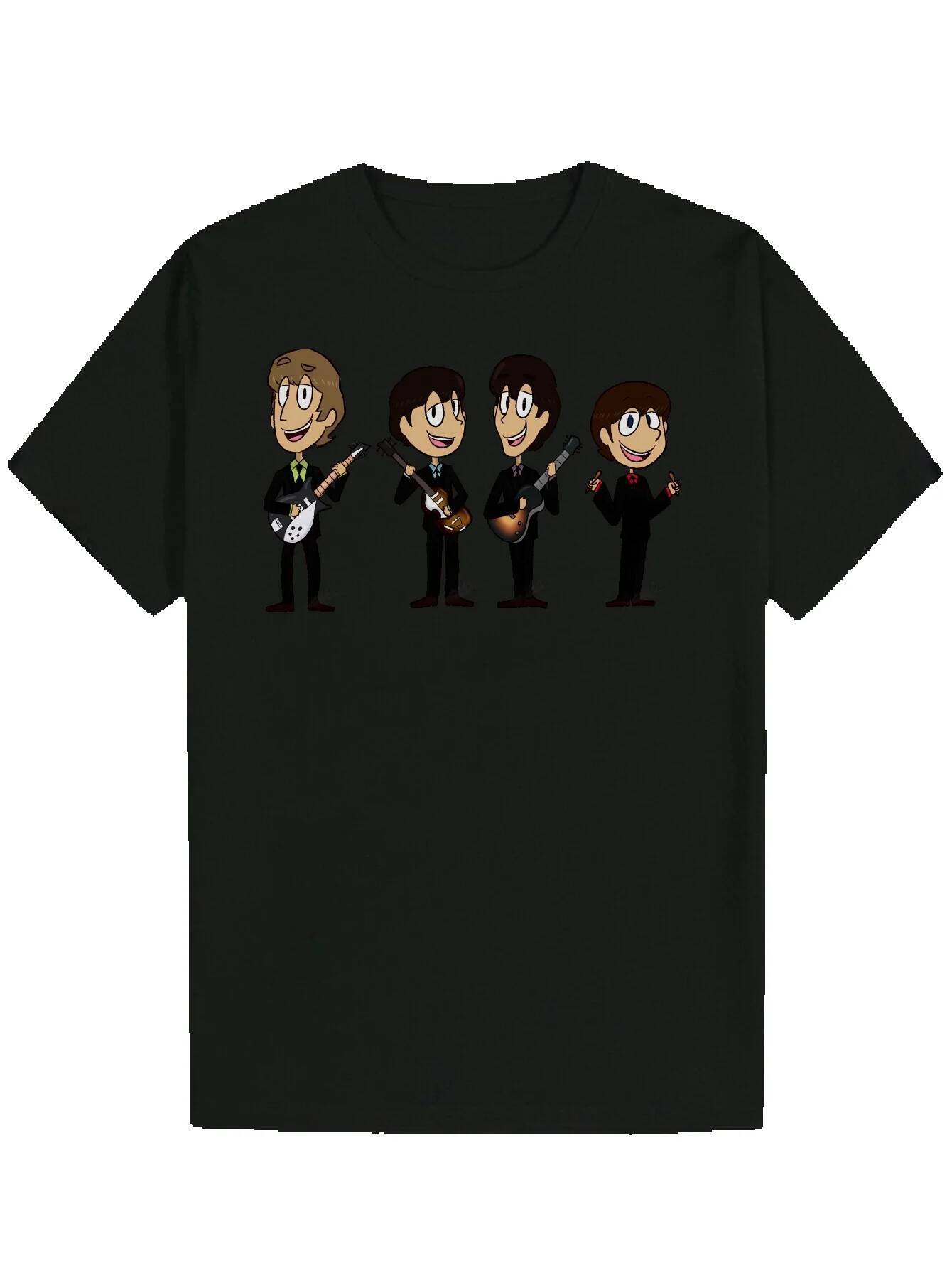 Men's with Band Design - Black Polyester, Round Neck, Lightweight and Breathable, Perfect for Wear, Summer Casual Wear Cartoon Print T-Shirt | Po