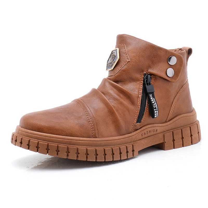 2025 Men Leather Boots Men Safety Shoes for White Shoes British Style Platform Men Boots Outdoor Hiking Boots Fashion Short Boots W250811