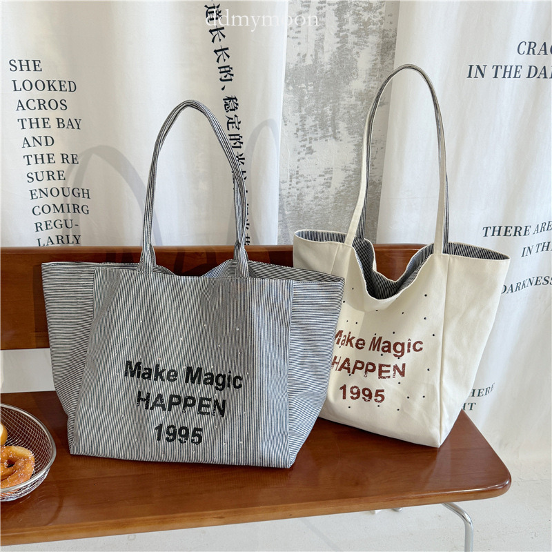 Summer Double-Sided Large Capacity Canvas 2025 New Korean Version Commuter Shoulder Tote Niche Shopping Bag ddmymoon