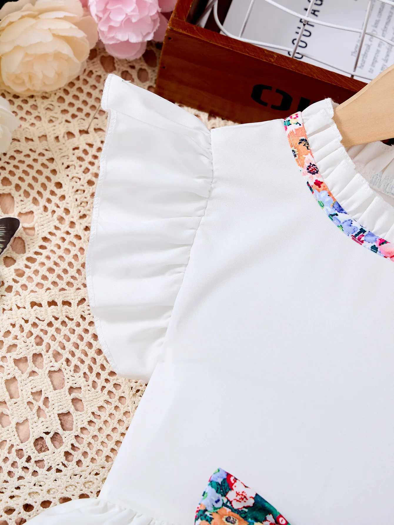 New Kids Girl Dress Summer Floral With Bow Fashion White Vestidos Short Sleeve Children Clothing Outfits Casual Daily Dresses W250811