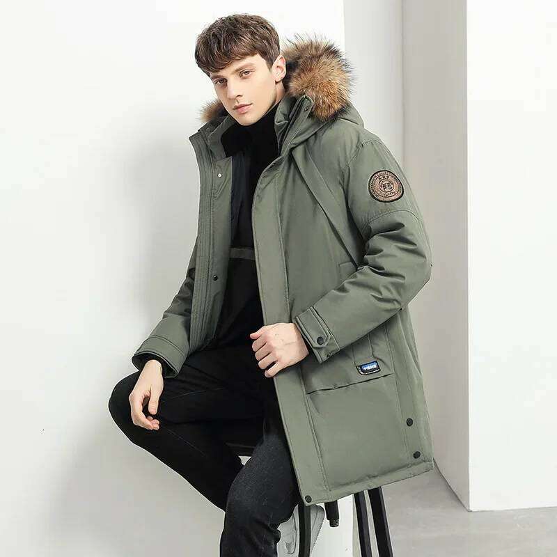 Winter Men's Jacket High Quality Long Thickened Warm Fur Collar Hooded Parka Men High-end Fashion White Duck Down Coats