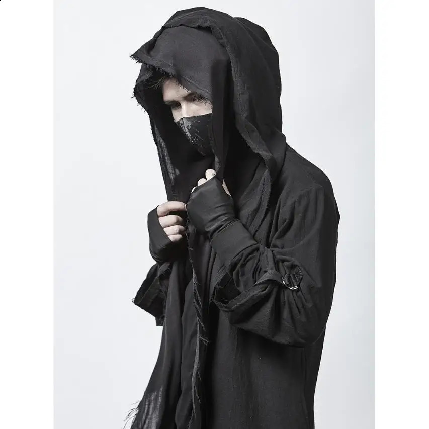 ARENS Techwear Goth Coat Mens Windbreaker Gothic Hip Hop Harajuku Dark Wear Long Cardigan Men Black Japanese Streetwear 250804