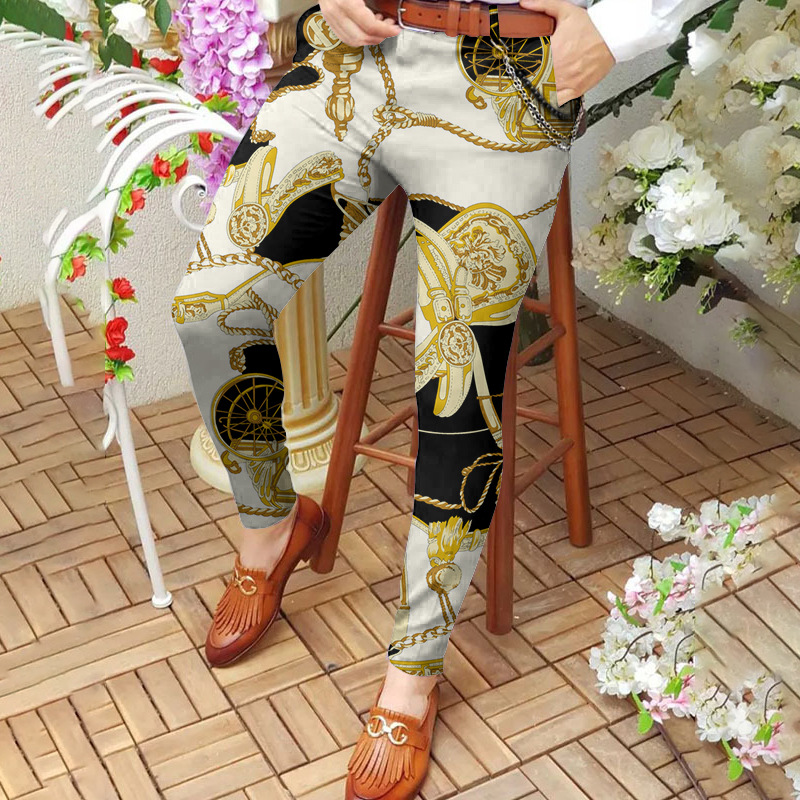 2025 New men's long pants with digital printing casual mid-waist pencil pants slimming straight pants for men European size :S-3XL