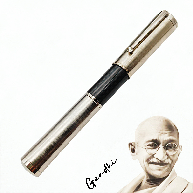 wholesale Limited Edition Mahatma Gandhi Rollerball Pens Black Carbon Fiber And Titanium Metal Signature Design Luxury Writing Gift Office Supplies With Serial