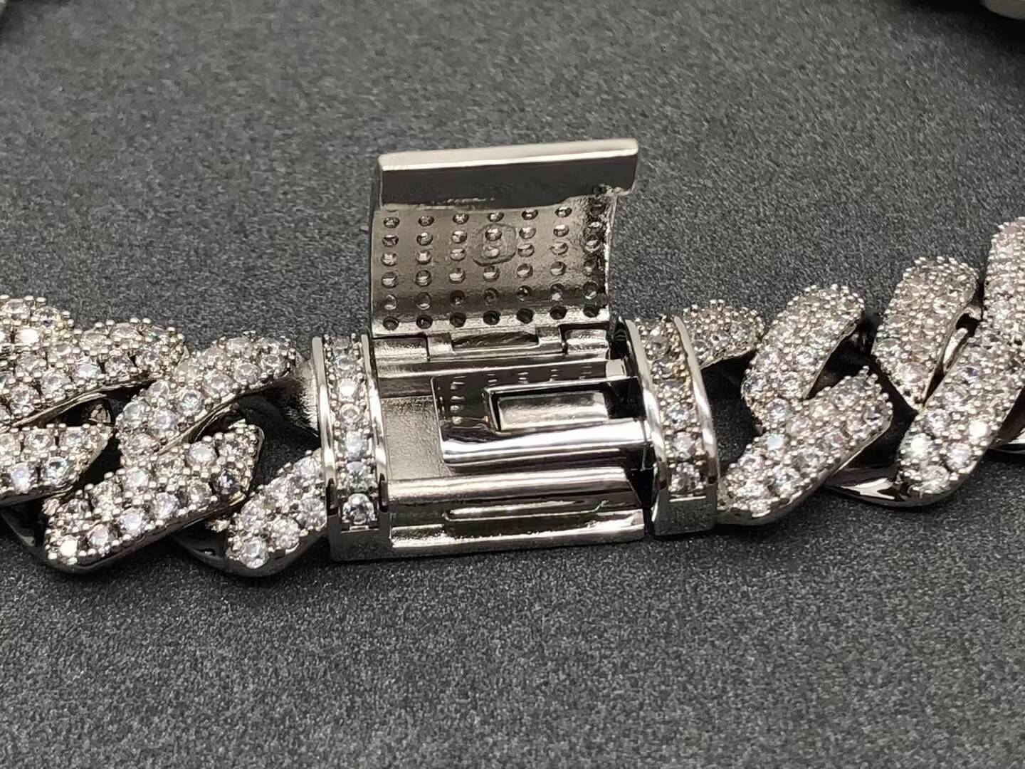 12mm 14mm 15mm 18mm 22inches 925 Silver Cuban Chain Moissanite Round Cut Moissanite Diamond Jewellery ICE OUT Cuban Chain