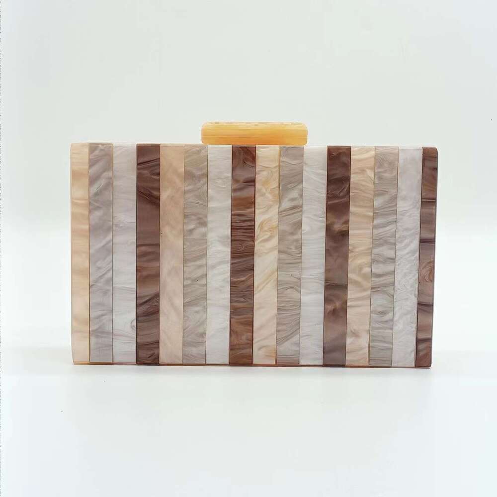 2023 Striped Champagne Color Spliced Acrylic Evening Single Shoulder Crossbody Handheld Small Bag