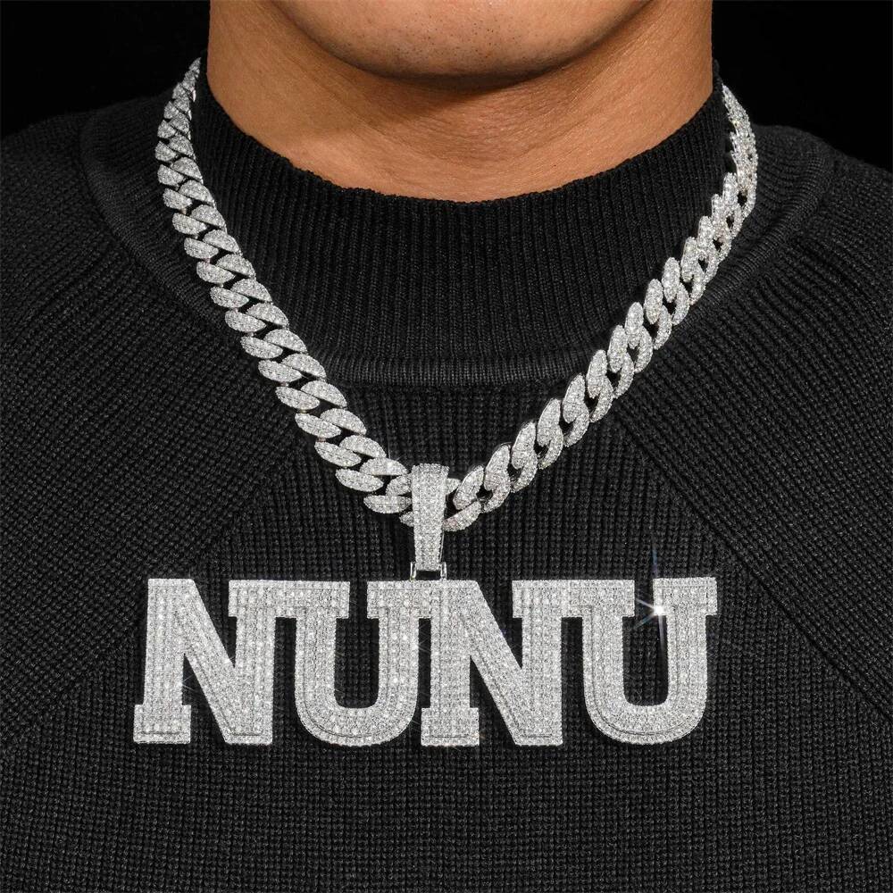 Moissminer VVS Moissanite Custom Letters Name Soild Pendant Necklace For Men Women Pass Tester S925 Silver Chain Hip Hop Jewelry