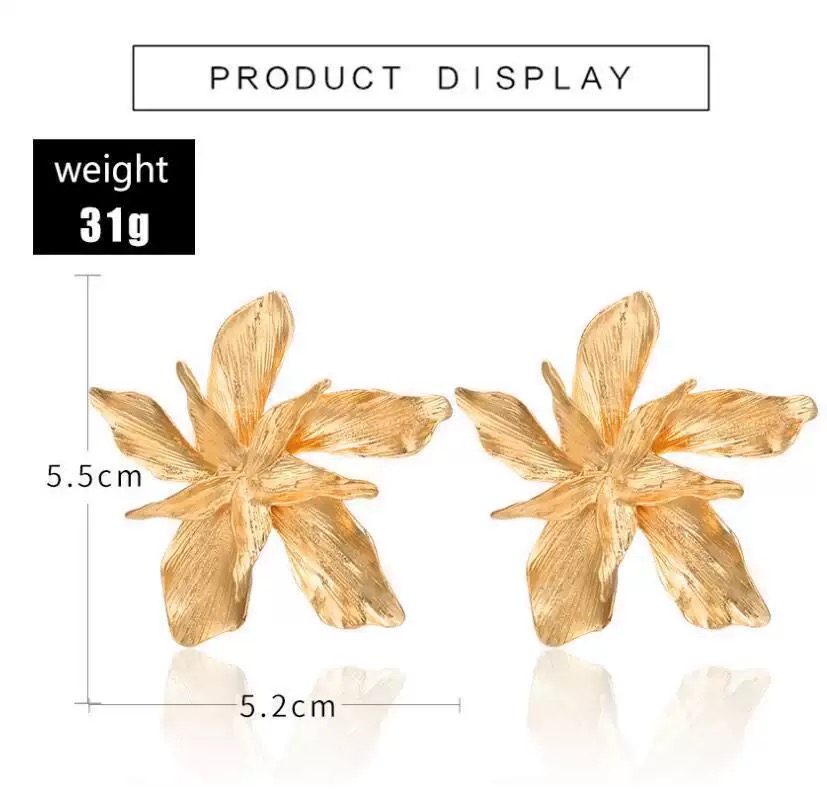 Retro gold and silver alloy earrings, new fashion alloy metal large flower stud earrings