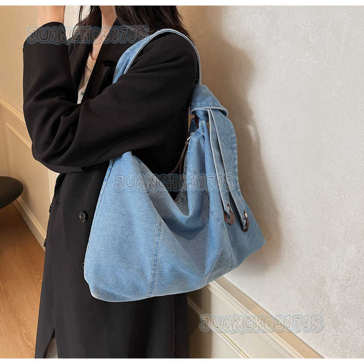 Style Casual Washed Denim Bag for Women 2025 New Fashion Versatile Large Capacity Shoulder Bag Underarm Bag H250809
