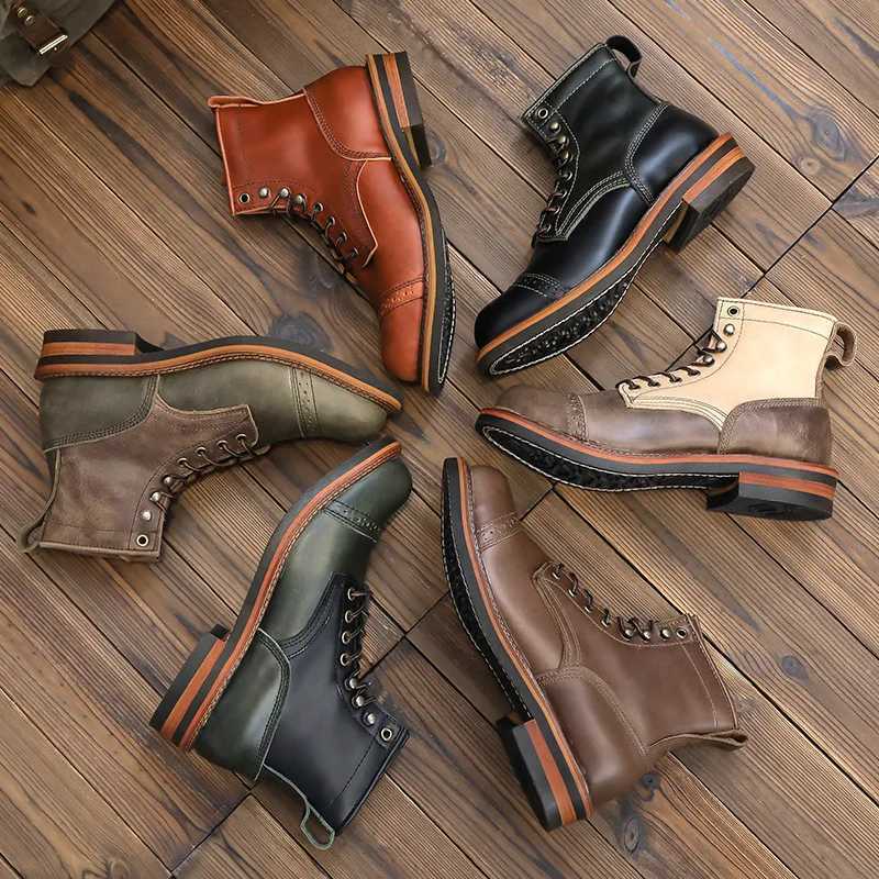 Motorcycle Men Boots High-top Breathable PU Leather Retro Mens Motorcycle Tooling Shoes Boots for Men Leather Cowboy Boots W250811