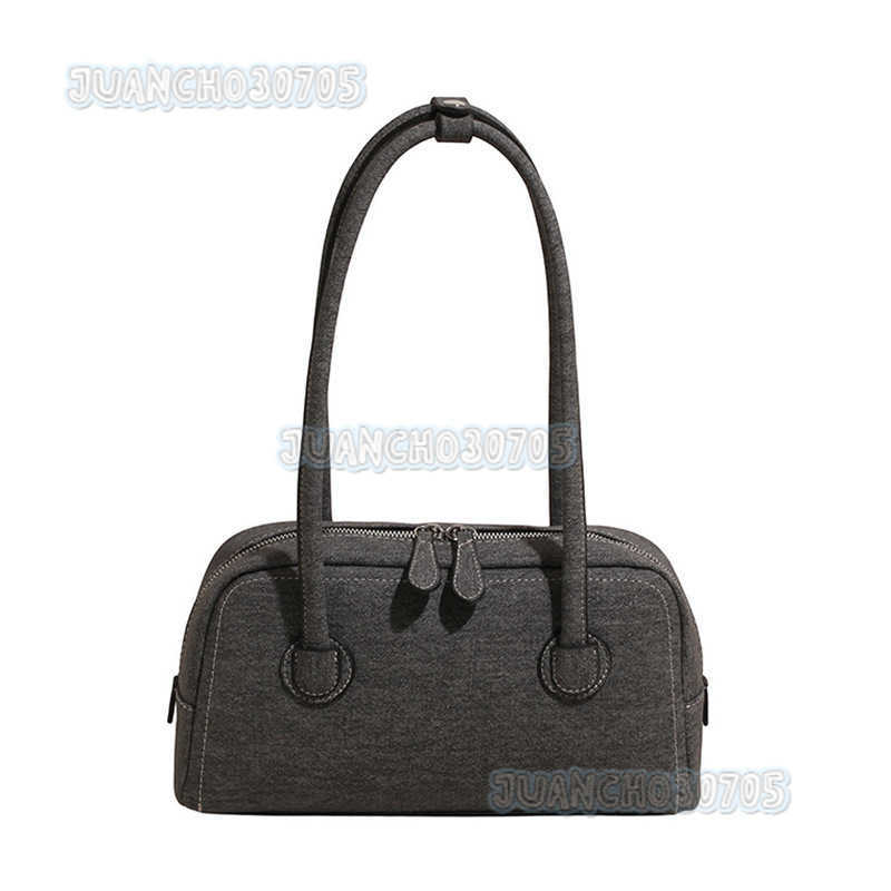 2025 Summer New Denim Solid Color Boston Bag Large Capacity Textured Commuter Shoulder Pillow Bag H250809