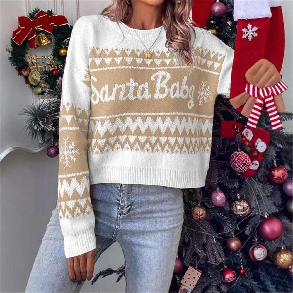 2025 New Women Christmas Sweaters Matching Outfits Warm Thicken Sweater Soft Jacquard Knitwear Family Look Pullover