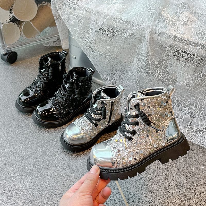 Children Fashion Boots Girls Sequin British Style Anti Slip Wear Resistant Cutefeet Kids Short Boots Toddler Leather Snow Boots Sizes 26 - 36