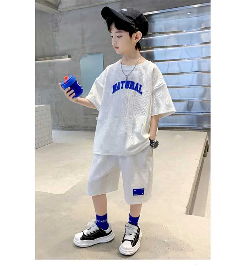 Boys Summer Casual Sets Thin Handsome T-shirt + Loose Shorts 2Pcs Kids Sportswear Loungewear Outfit Teenager Suit 5-14 Years Z250811