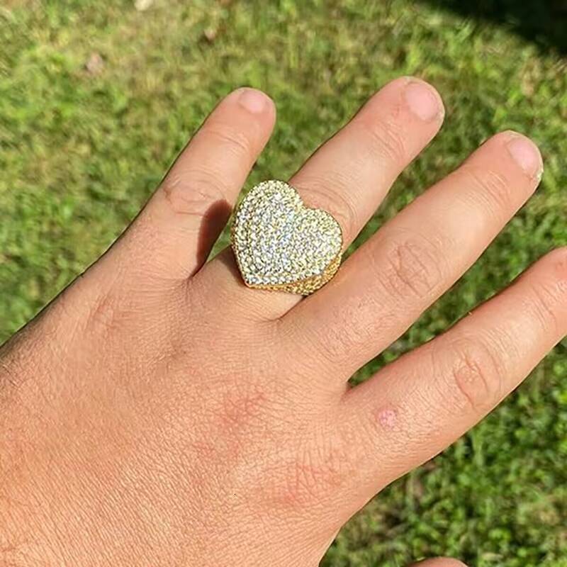 Pass Diamond Tester Hip Hop Jewelry 18K Gold Plated Luxury Solid 925 Silver Iced Out GRA VVS Moissanite Heart Shaped Men Ring
